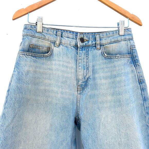 ME+EM Frayed Hem Engineered-Leg Jeans Barrel Pants Size 25 Cotton Blue - Picture 6 of 15